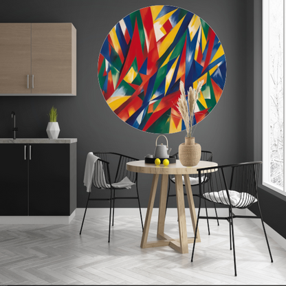 Dans van Primaire Kleuren in Abstractie aluminium muurcirkel