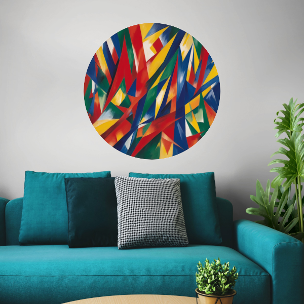 Dans van Primaire Kleuren in Abstractie aluminium muurcirkel