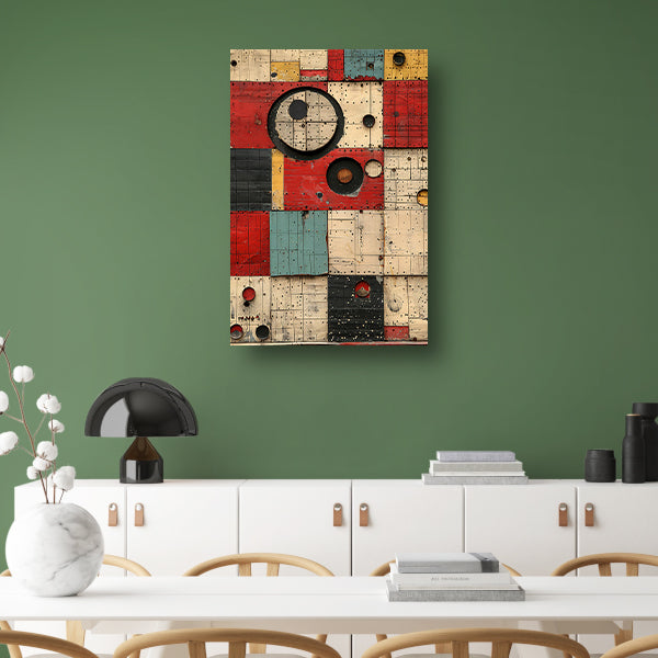 Abstract Kleurrijk Geometrische Houtkunst canvas met baklijst
