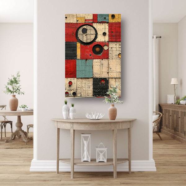 Abstract Kleurrijk Geometrische Houtkunst canvas met baklijst