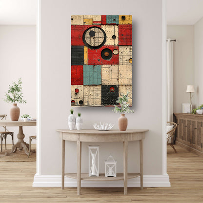 Abstract Kleurrijk Geometrische Houtkunst canvas met baklijst