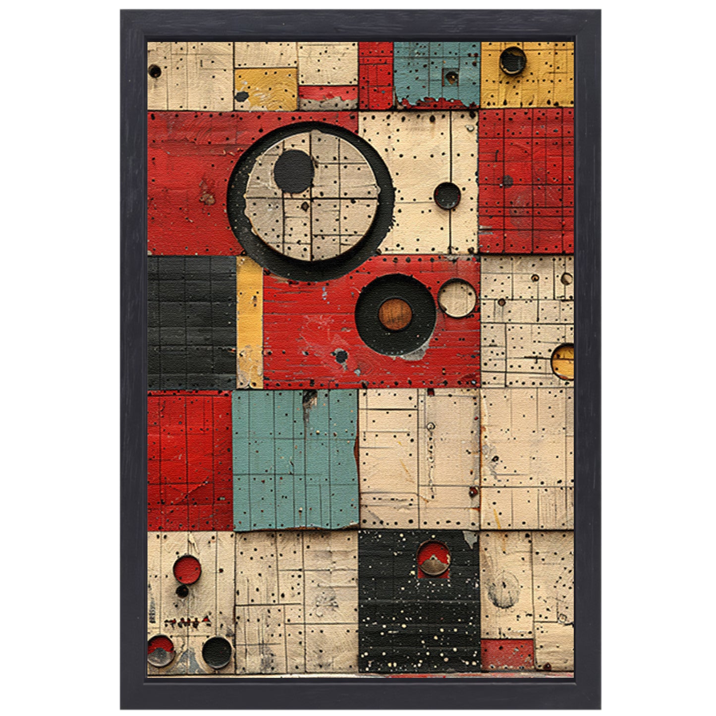 Abstract Kleurrijk Geometrische Houtkunst canvas met baklijst