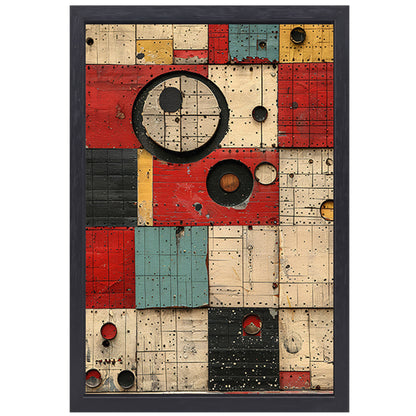 Abstract Kleurrijk Geometrische Houtkunst canvas met baklijst