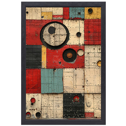 Abstract Kleurrijk Geometrische Houtkunst canvas met baklijst