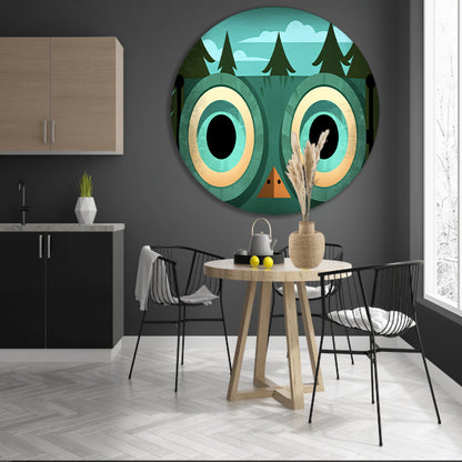 Minimalistische uil met bosachtergrond forex muurcirkel