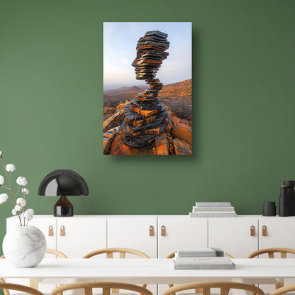 Stenen Gezicht in Uitgestrekt Landschap poster