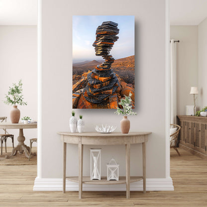 Stenen Gezicht in Uitgestrekt Landschap poster