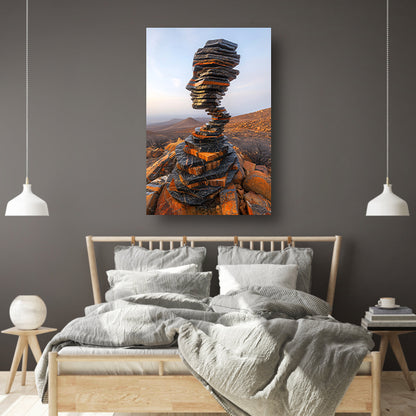 Stenen Gezicht in Uitgestrekt Landschap poster