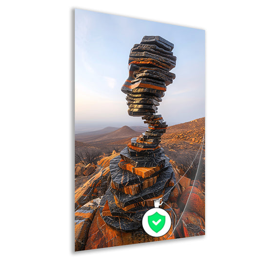 Stenen Gezicht in Uitgestrekt Landschap poster