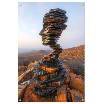 Stenen Gezicht in Uitgestrekt Landschap tuinposter