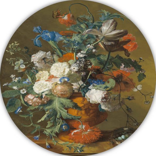 Bloemen in een urn - Jan van Huysum aluminium muurcirkel