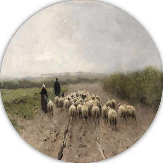 Op weg naar de weide - Anton Mauve aluminium muurcirkel