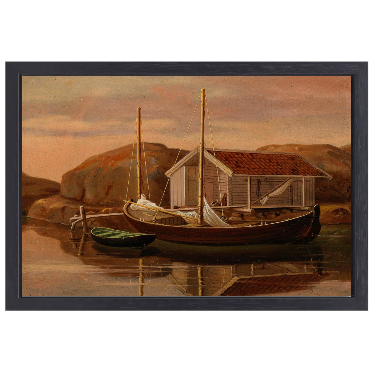 Kade en botenloods - Wilhelm von Wright canvas met baklijst