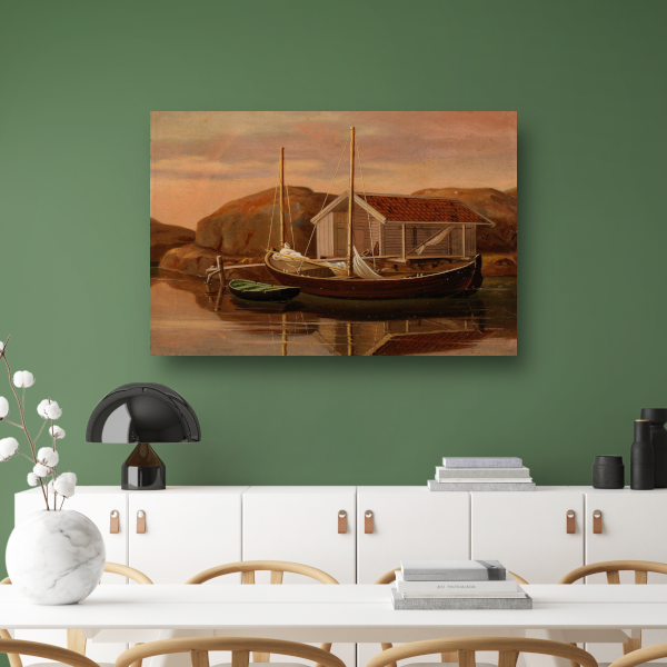 Kade en botenloods - Wilhelm von Wright canvas met baklijst