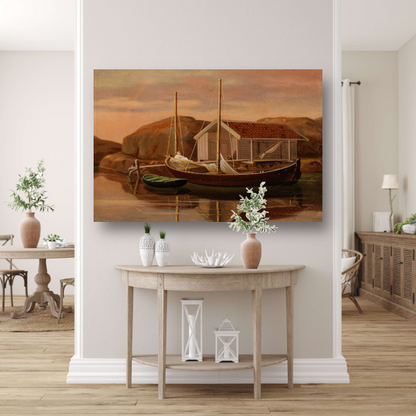 Kade en botenloods - Wilhelm von Wright canvas met baklijst