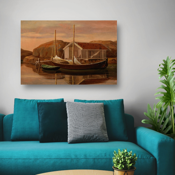 Kade en botenloods - Wilhelm von Wright canvas met baklijst