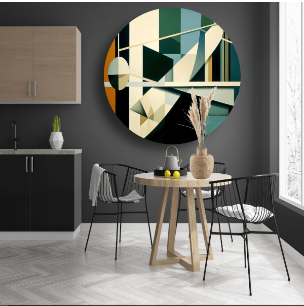 Minimalistische compositie in zwart-wit aluminium muurcirkel