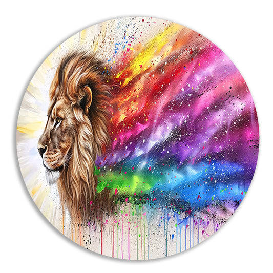 Majestueuze leeuw met kleurrijke regenboog manen forex muurcirkel