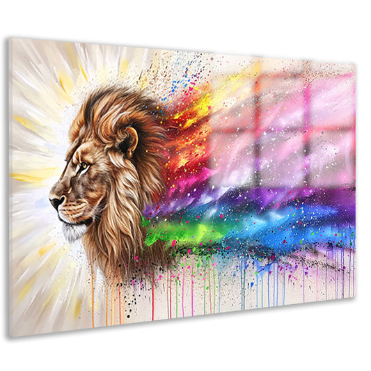 Majestueuze leeuw met kleurrijke regenboog manen acrylglas