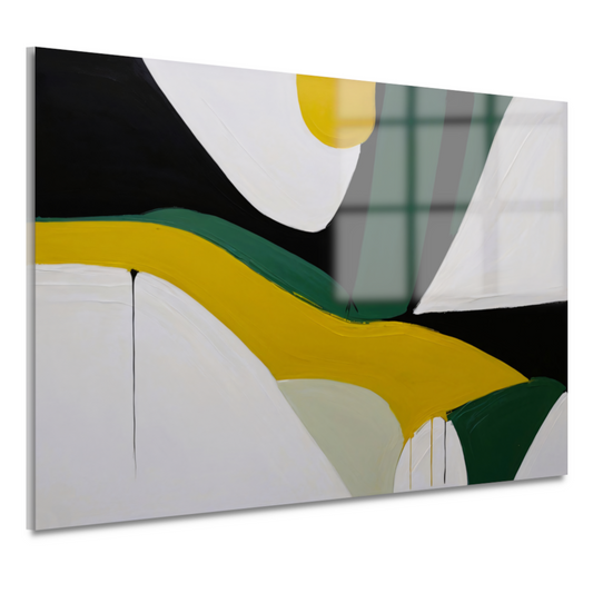 Contrasterende vormen in zwart, wit en geel acrylglas