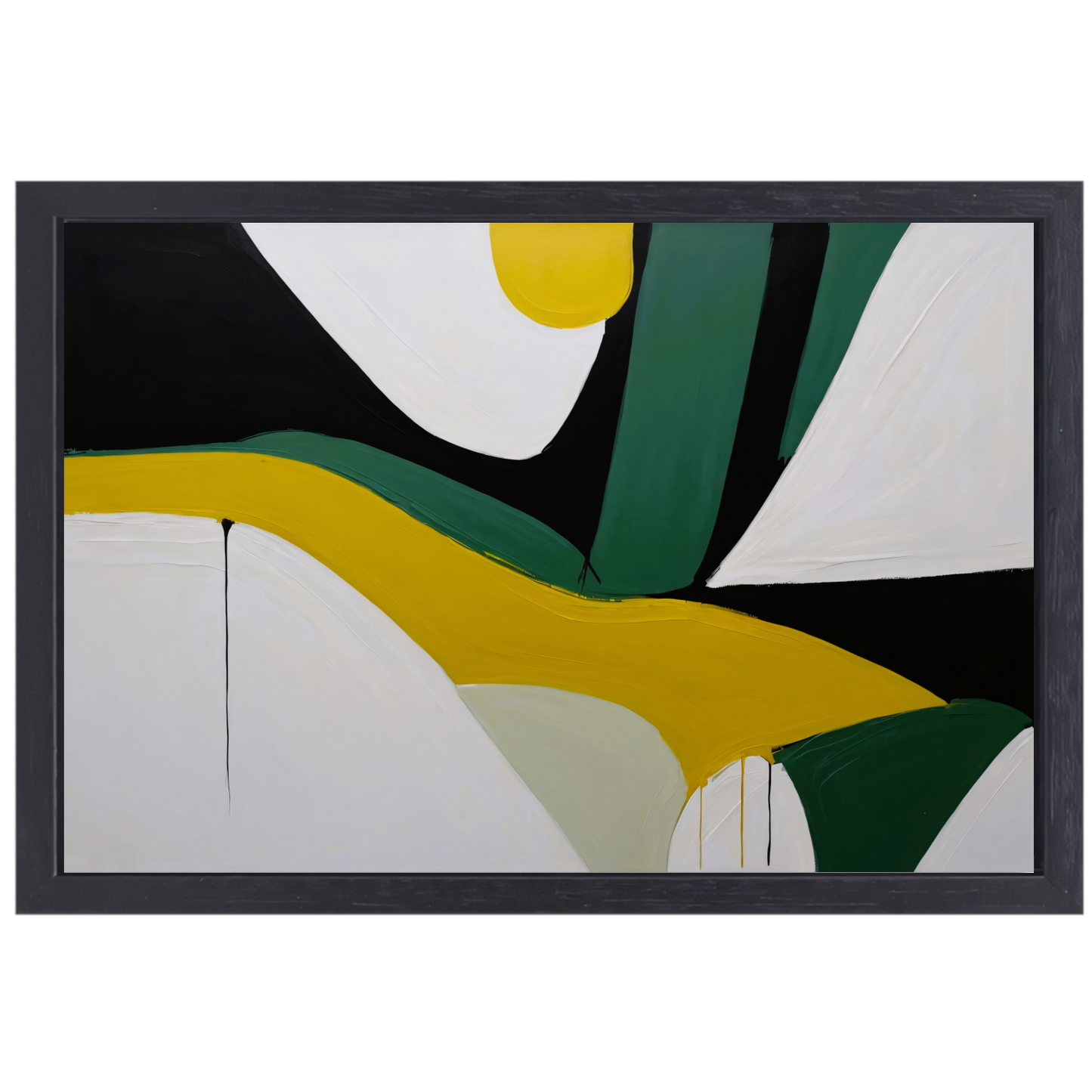 Contrasterende vormen in zwart, wit en geel canvas met baklijst