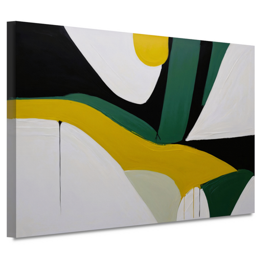 Contrasterende vormen in zwart, wit en geel canvas