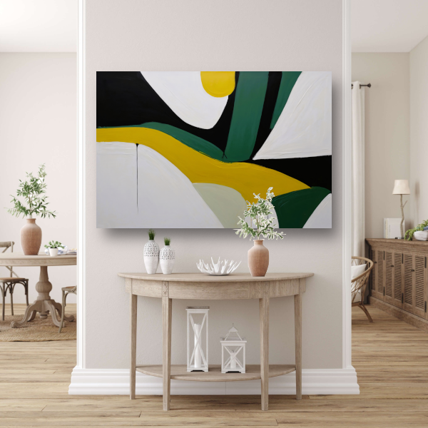 Contrasterende vormen in zwart, wit en geel poster
