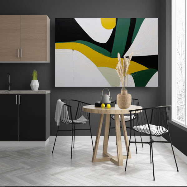 Contrasterende vormen in zwart, wit en geel poster