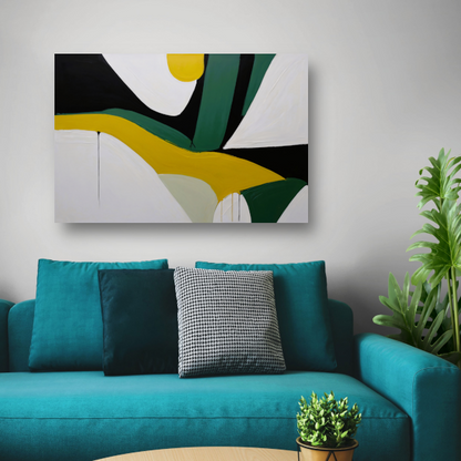 Contrasterende vormen in zwart, wit en geel poster