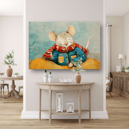 Kleurrijke muis met warme sjaal  canvas