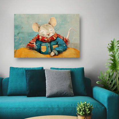 Kleurrijke muis met warme sjaal  canvas