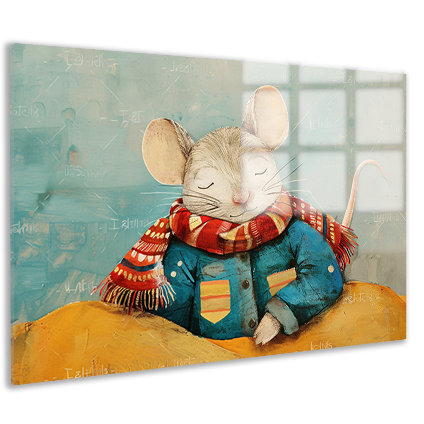 Kleurrijke muis met warme sjaal   acrylglas