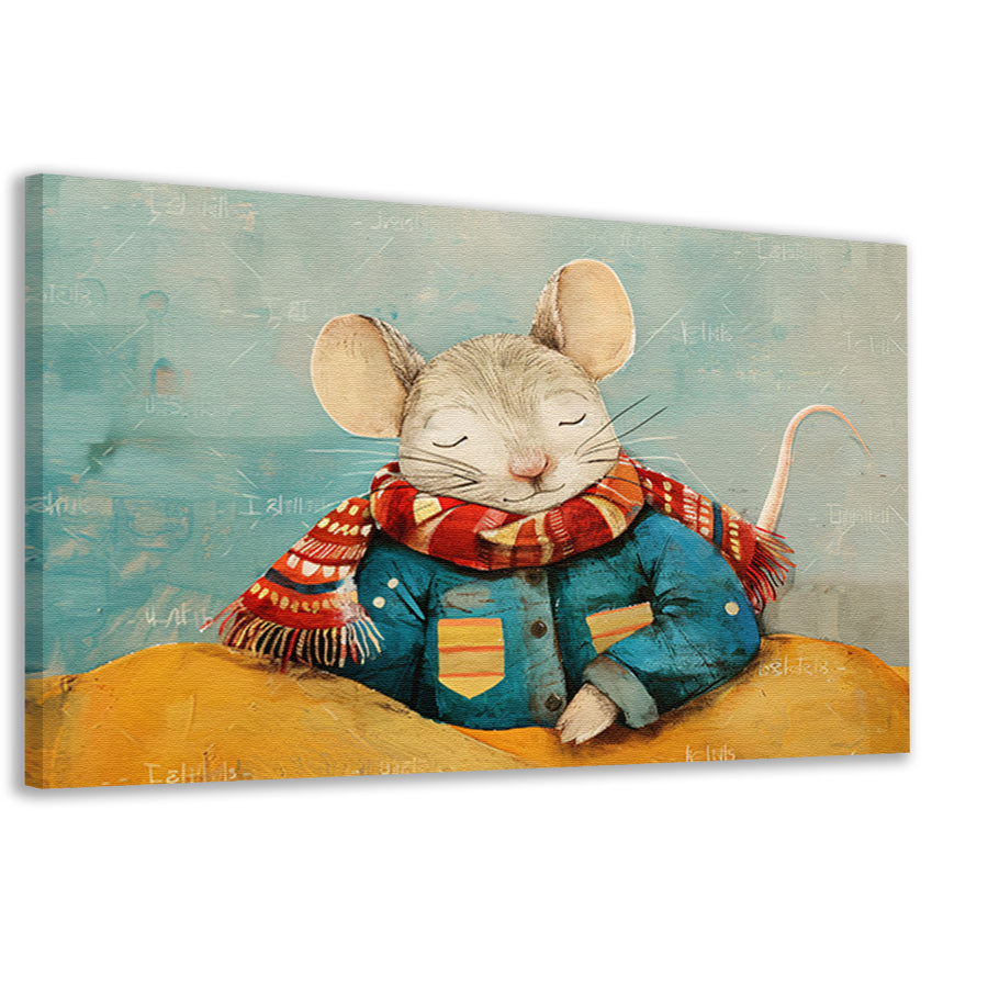 Kleurrijke muis met warme sjaal  canvas
