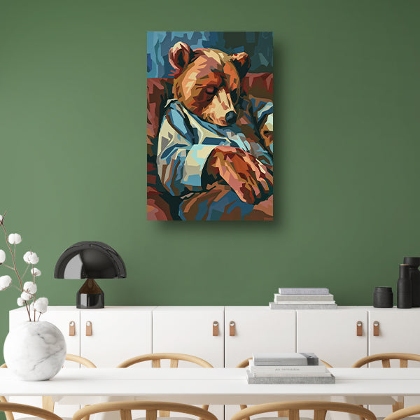 Kubistische Slapende Beer in Blauw Pak canvas