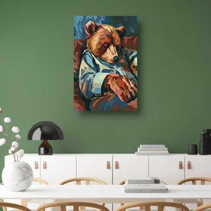 Kubistische Slapende Beer in Blauw Pak canvas