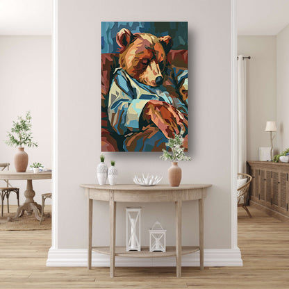 Kubistische Slapende Beer in Blauw Pak canvas