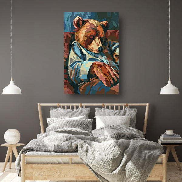 Kubistische Slapende Beer in Blauw Pak canvas