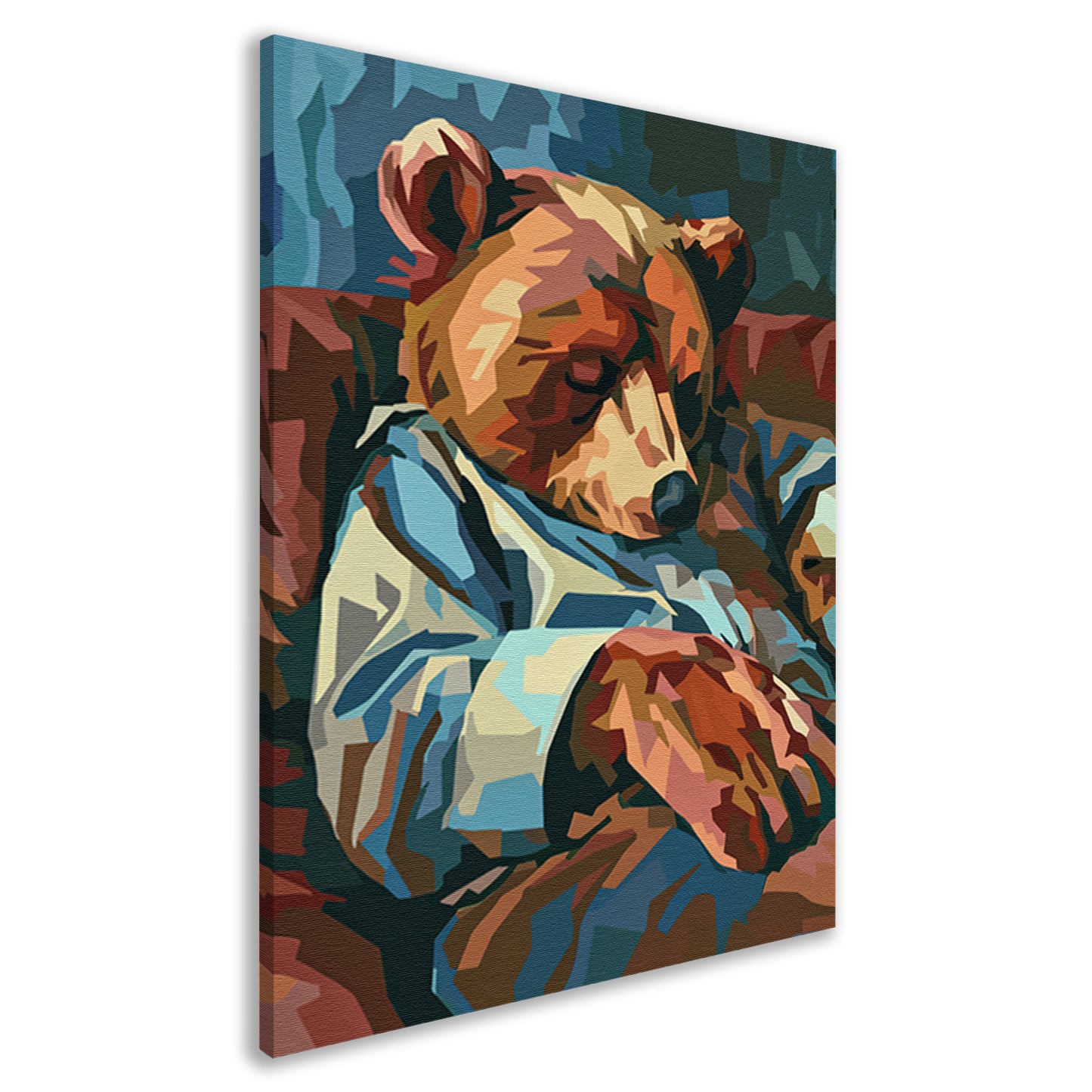 Kubistische Slapende Beer in Blauw Pak canvas