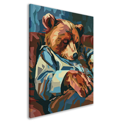 Kubistische Slapende Beer in Blauw Pak canvas