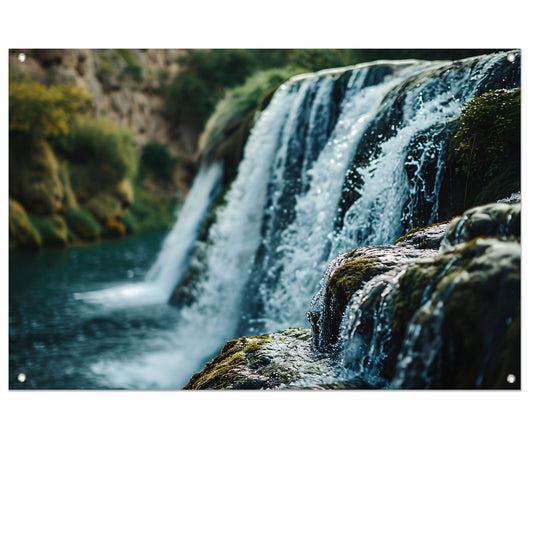 Waterval Stroomt Over Rotsen in Natuurlijke Omgeving tuinposter