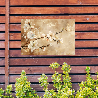 Sierlijke Bloesemtakken tegen Sepia Achtergrond tuinposter