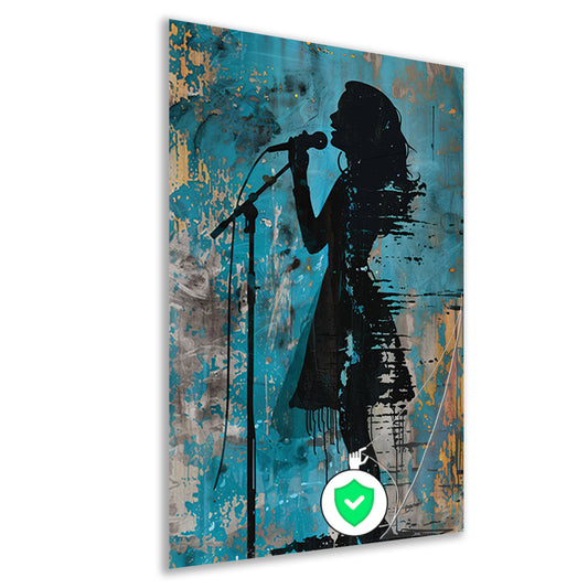 Modern Silhouet van een Zangeres op Podium poster