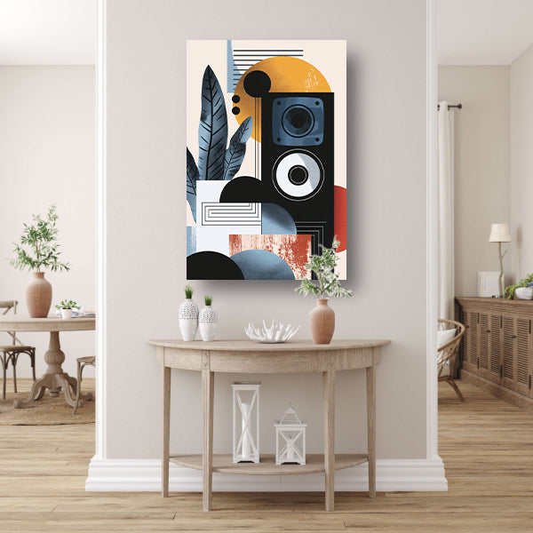 Abstracte kunst met luidspreker en plant poster