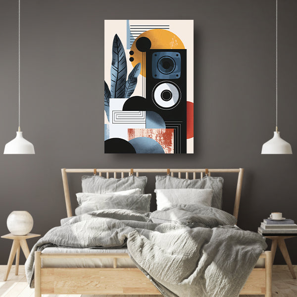 Abstracte kunst met luidspreker en plant poster