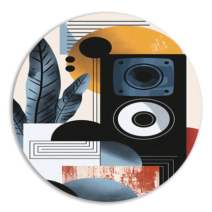 Abstracte kunst met luidspreker en plant forex muurcirkel