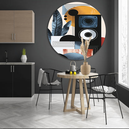 Abstracte kunst met luidspreker en plant aluminium muurcirkel