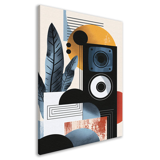 Abstracte kunst met luidspreker en plant canvas