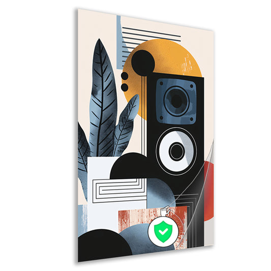 Abstracte kunst met luidspreker en plant poster