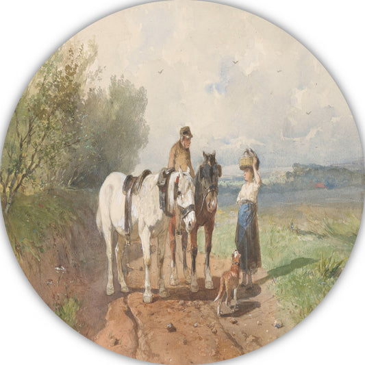 Praatje op een landsweg - Anton Mauve aluminium muurcirkel