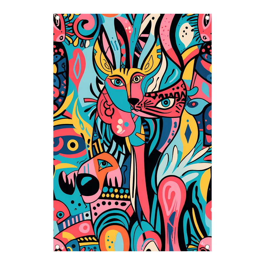 Abstracte dieren in kleurrijke patronen tuinposter